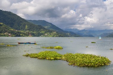 Pokhara Phewa Gölü tarafında göl manzarası