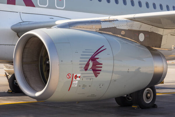 Jet engine, Airbus A320 of Qatar Airways.