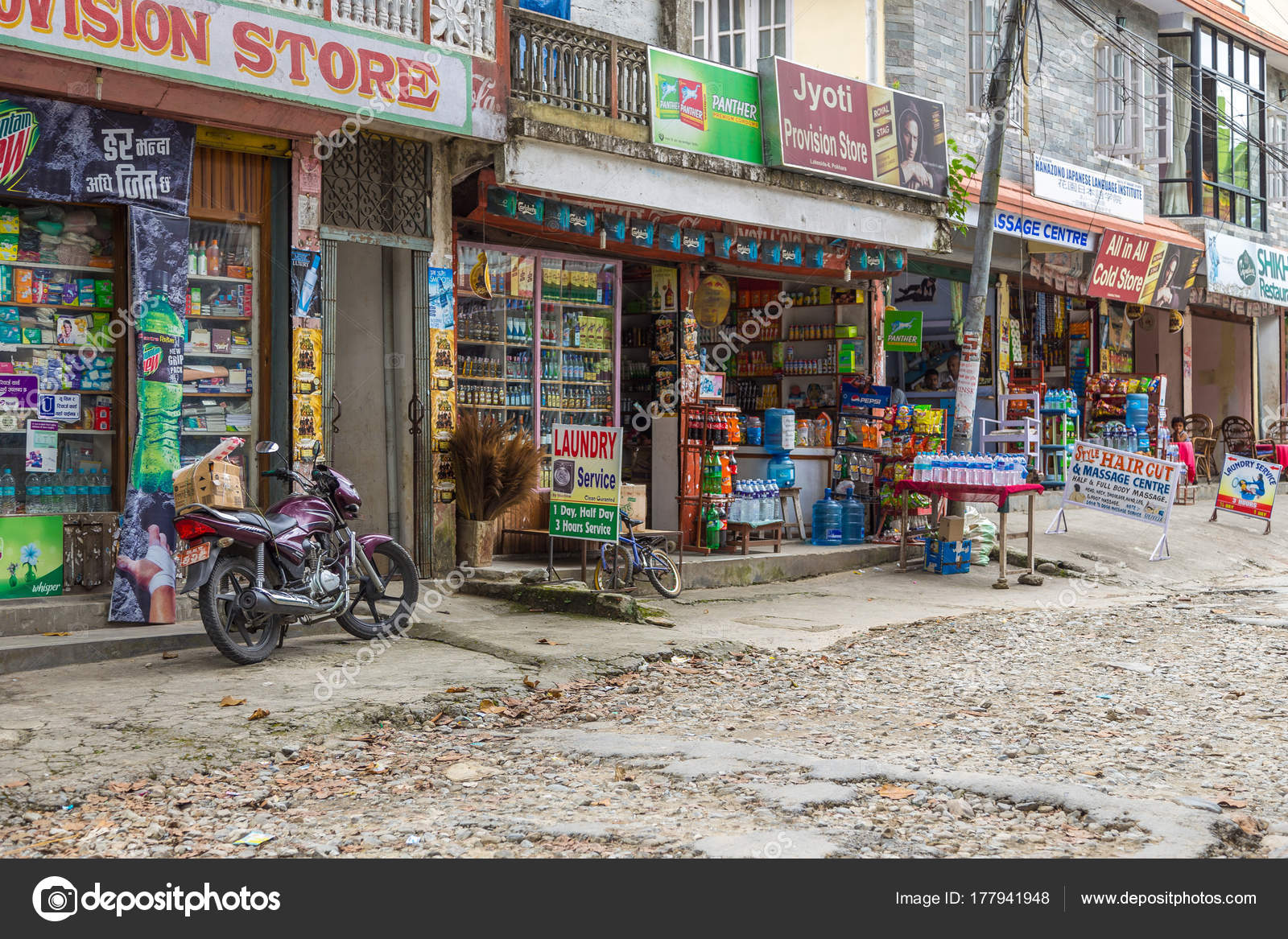 Shops on the streets of Pokhara, Nepal Stock Editorial Photo