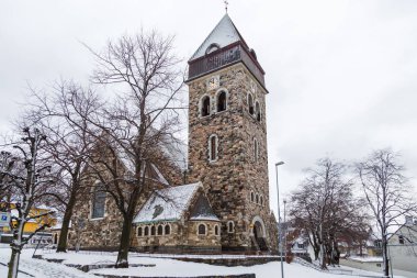 Alesund, Norveç'te eski Katolik Kilisesi. Kış manzarası.