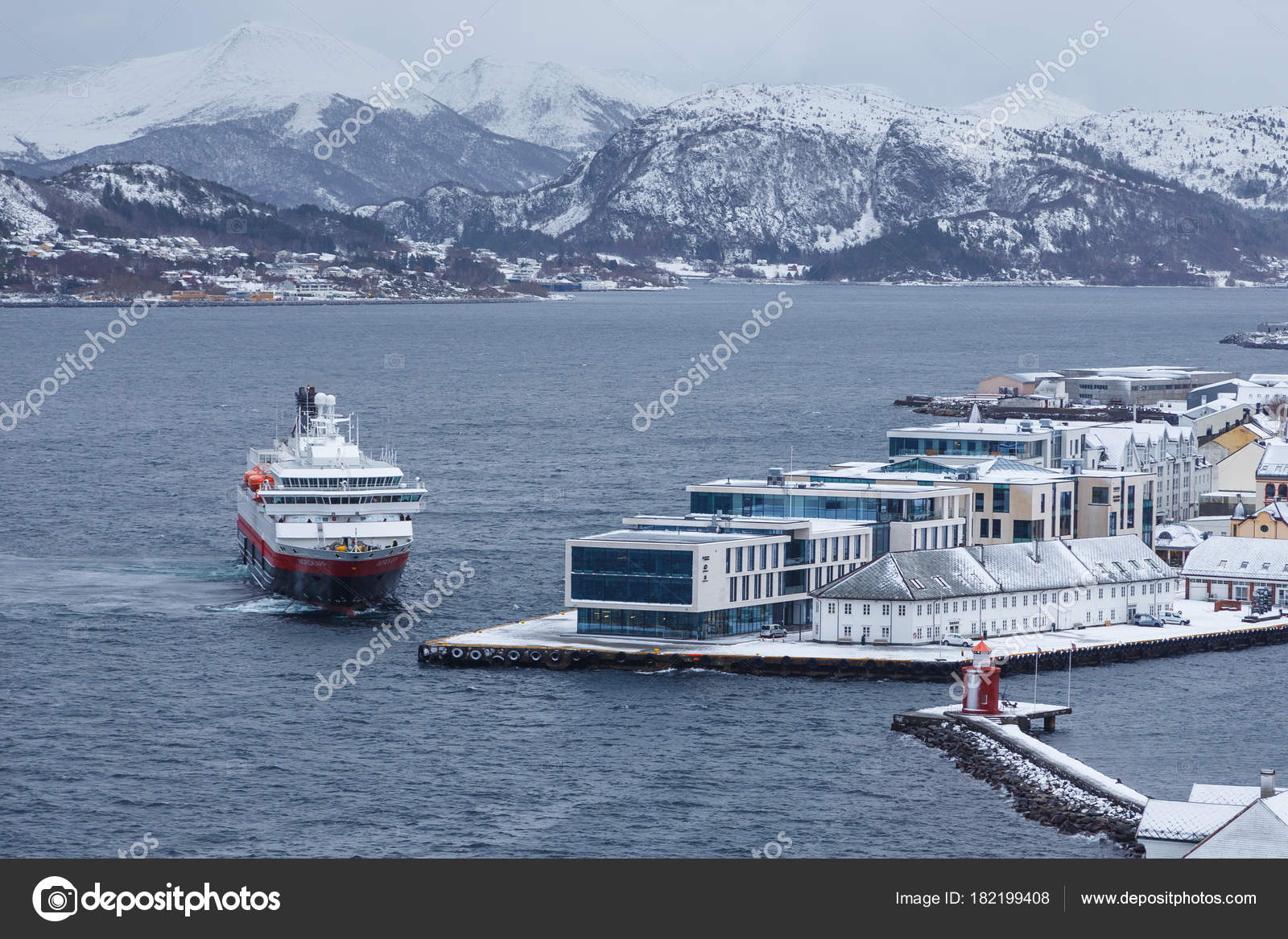 The Hurtigruten Ship Ms Nordkapp Entering The Port Of