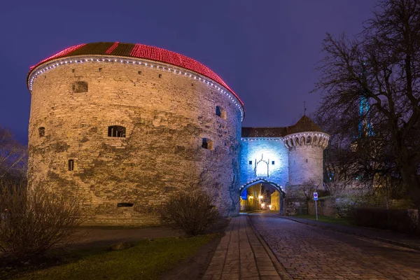 Vista de la Fat Margaret Tower en Tallin por la noche . —  Fotos de Stock