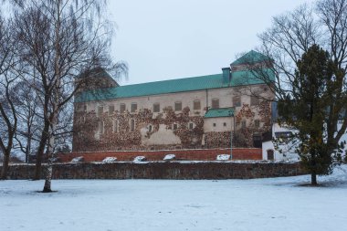 Kış sezonu Turku Castle. Ortaçağ Finlandiya Turku şehir bina.