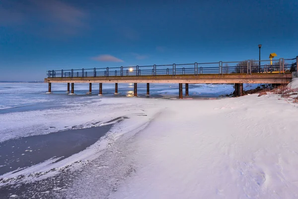 Pier in Chalupy village in Poland in winter season. — Stock Photo, Image