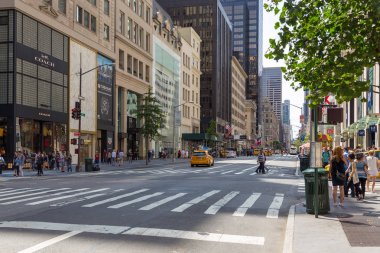 İnsanlar ve Fifth Avenue araçlarda.