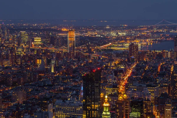 Aerial view of Manhattan at night, New York. — Stock Photo, Image