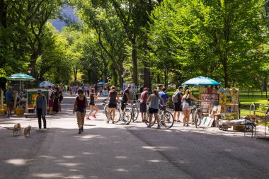 Central Park ana cadde yürüyüş insanlar.