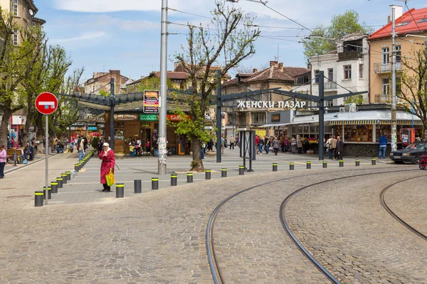 Трамвайные пути на бульваре Штефана Стамболова, София, Болгария . — стоковое фото