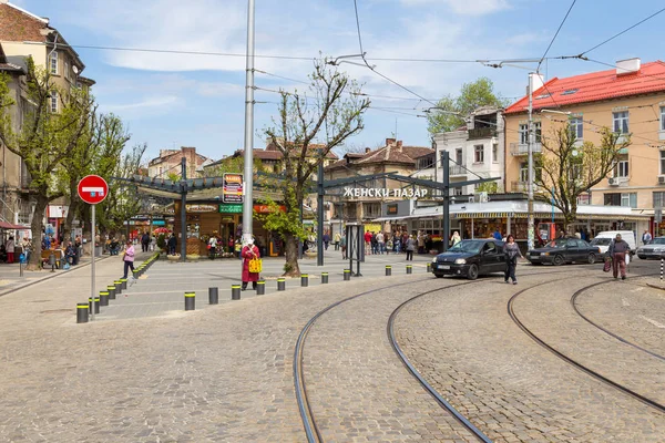 Трамвайные пути на бульваре Штефана Стамболова, София, Болгария . — стоковое фото