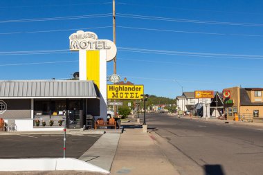 Tarihi Route 66, Williams, Usa 'daki Highlander Motel manzarası.