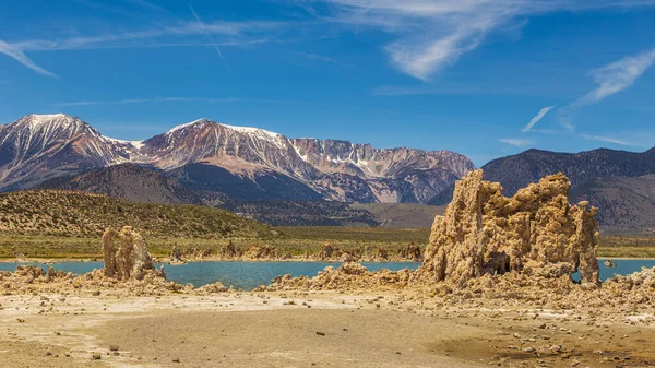 Jezioro Mono, formacje skalne i roślinność, Kalifornia, Usa. — Zdjęcie stockowe