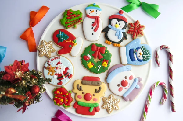 Galletas Jengibre Glaseado Para Navidad — Foto de Stock