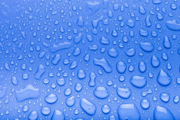 Druppels van het water op een achtergrond in kleur. Blauw. Ondiepe scherptediepte fie — Stockfoto