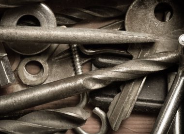 Araç ve farklı contraptions kümesi. Üstten Görünüm. Tonda