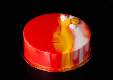 Homemade bright mousse cake with mirror glaze. Selective focus clipart