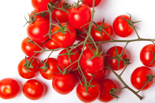 Ramo de tomates cereja em um fundo branco — Fotografia de Stock