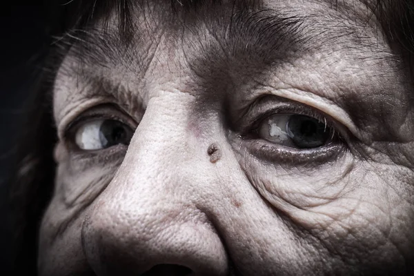 Part of portrait of elderly woman. Eyes. Toned — Stock Photo, Image