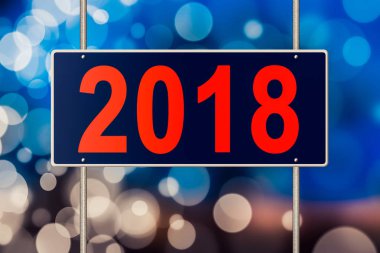 İşareti 2018 üzerinde arka plan bulanık. Kolaj. Tonda