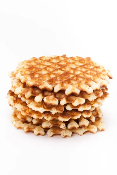 Beyaz arka plan üzerinde yuvarlak waffle yığını — Stok fotoğraf