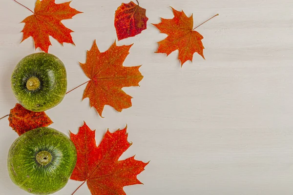 Samenstelling van heldere herfstbladeren en groenten op een lichte ba — Stockfoto