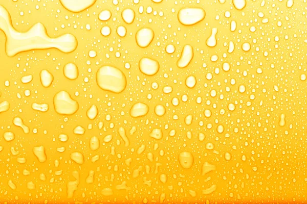 Drops of water on a color background. Selective focus. Yellow. T — Stock Photo, Image