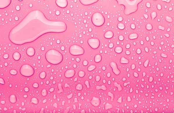 Gotas Agua Sobre Fondo Color Enfoque Selectivo Rosa —  Fotos de Stock