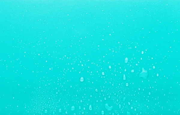 Gotas Agua Sobre Fondo Color Azul Tonificado —  Fotos de Stock