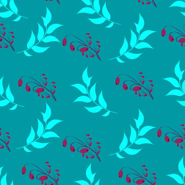 Seamless pattern. Background abstract natural floral bluish-green turquoise mint color with a decorative pattern and a pattern of twigs, leaves, clusters, berries of barberry, leitmotif, wrapping paper, tablecloth, fabric — Stock Photo, Image
