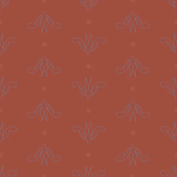 Naadloos geometrisch tegelpatroon van terracotta roodbruine kleur, renaissance palet met decor, twijgen, bladeren, lijnen, monogrammen, stoftextuur, textiel, zijde, behang, cadeaupapier, verpakking — Stockfoto