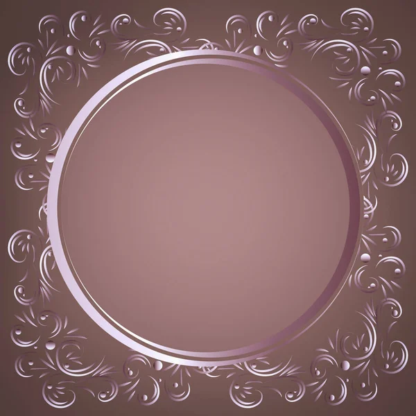 Circle frame lace border square background with an openwork volumetric pattern of pink lilac silver brown color with an empty place for text. Photo album cover design template, label, elegant postcard — 스톡 사진