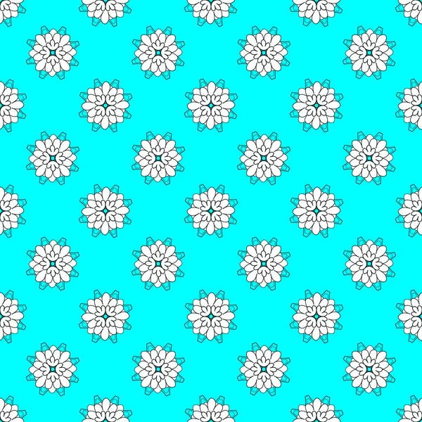 Płynny kwiatowy abstrakcyjny wzór powtarzających się geometrycznych kształtów z fakturą, wzór do dekoracji powierzchni tekstylnych, okładka tkaniny opakowanie papierowe, kwiaty na tle sprężyny jasnoniebieski kolor cyjanu — Zdjęcie stockowe