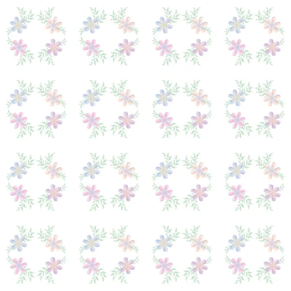 Floral spring seamless pattern in pastel colors. Flowers, leaves, twigs pink blue, white background, tablecloths, napkins, cards, textiles, fabrics, scarf, carpet, gift wrapping paper, packaging, cover — ストックベクタ