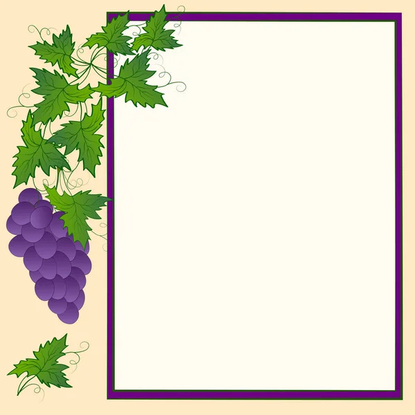 アブストラクト夏のナチュラルフラワーワインの背景には ブドウの束の葉 ベージュの背景にコピースペースを持つテキストのフレームテンプレートを持つ緑の葉 空の空白のページレイアウトデザイン — ストック写真