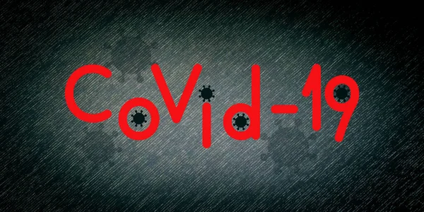 コロナウイルスCovid 19パンデミック流行 ウイルス分子と赤の碑文黒の抽象的な背景に英語のテキスト 肺炎を収縮させる危険性 — ストック写真