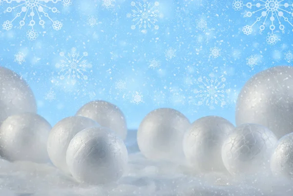 Composición Navideña Con Bolas Nieve Decorativas Contra Luces Navideñas Fondo — Foto de Stock