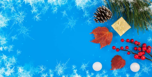 Kellemes Karácsonyt Kellemes Ünnepeket Üdvözlő Kártya Keret Banner Fenyőtoboz Dekoratív — Stock Fotó