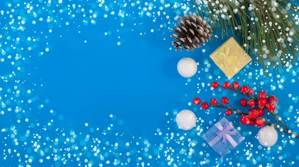 Kellemes Karácsonyt Kellemes Ünnepeket Üdvözlő Kártya Keret Banner Fenyőtoboz Dekoratív — Stock Fotó