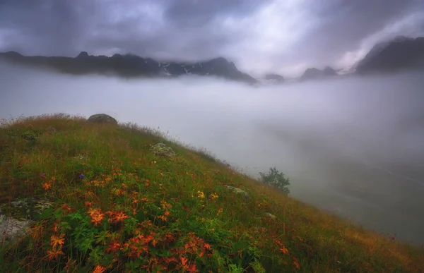 グルジア、コーカサスの美しい霧谷の風景 — ストック写真