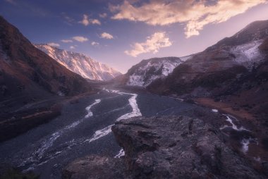 Last light. View of the Caucasus mountain range in Georgia. winter landscape