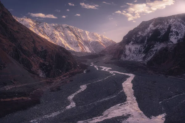 Última Luz Vista Cordillera Del Cáucaso Georgia Paisaje Invierno — Foto de Stock