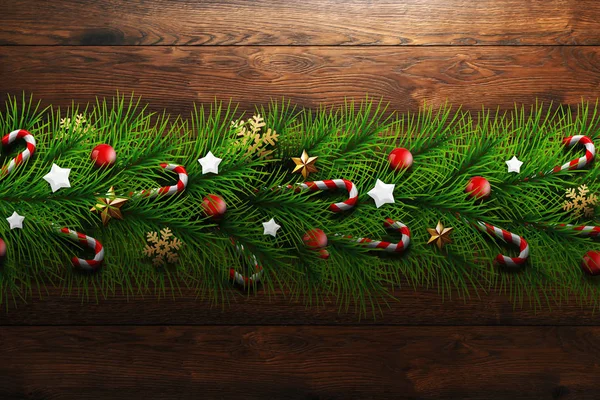 Cartão Felicitações Natal Ramos Verdes Realistas Árvore Natal Decorados Com — Fotografia de Stock