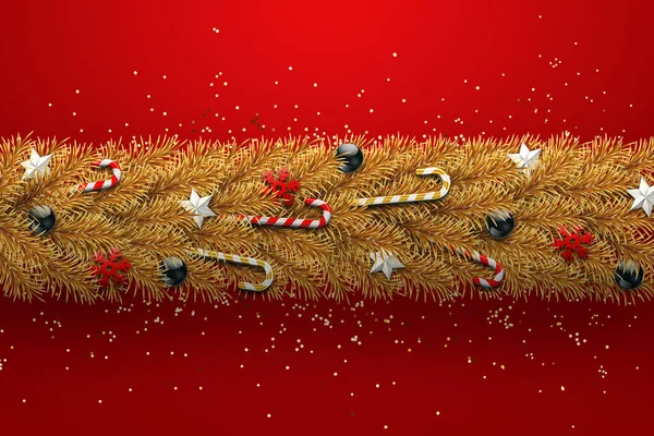 Carte Noël Branches Réalistes Dorées Arbre Noël Avec Boules Bonbons — Photo