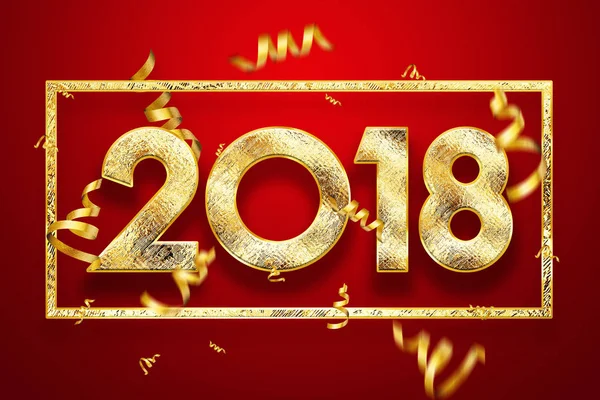 2018 Happy new year. Gold Numbers Design of greeting card. Gold Shining Pattern. Happy New Year Banner with 2018 Numbers on red Bright Background.