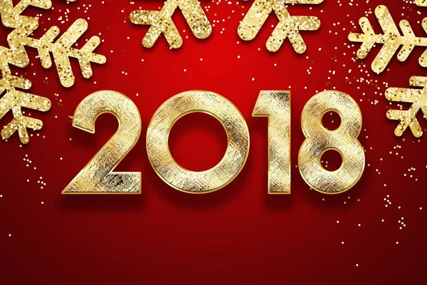 2018 Happy new year. Gold Numbers Design of greeting card. Gold Shining Pattern. Happy New Year Banner with 2018 Numbers on red Bright Background.