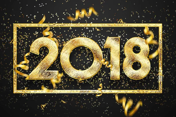 2018 Happy new year. Gold Numbers Design of greeting card. Gold Shining Pattern. Happy New Year Banner with 2018 Numbers on black Bright Background.