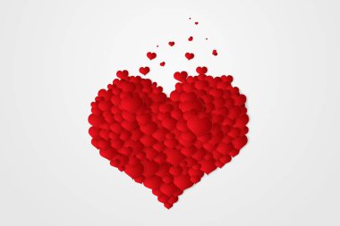 Mutlu Sevgililer günü Festival web afiş. Beyaz bir arka plan üzerinde küçük kalpler oluşan büyük bir kalbi olan romantik kompozisyon.