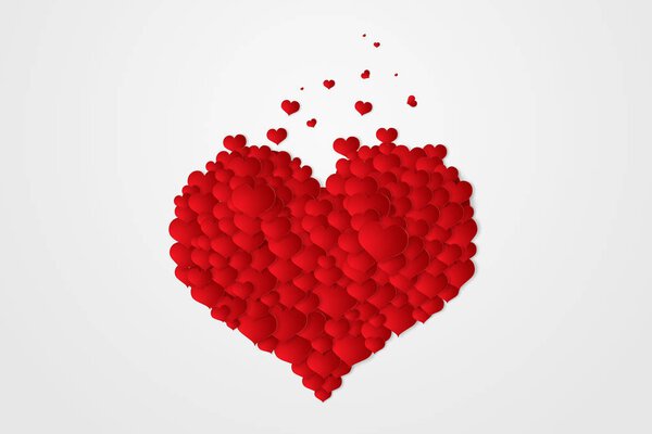 Happy Valentine 's Day festive web banner. Романтическая композиция с большим сердцем, состоящим из маленьких сердец на белом фоне
.