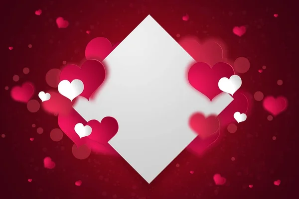 Happy Valentine\'s Day festive web banner. A view of the composition with pink hearts on a white rhombus background. Wallpaper, flyers, invitations, posters, brochures.