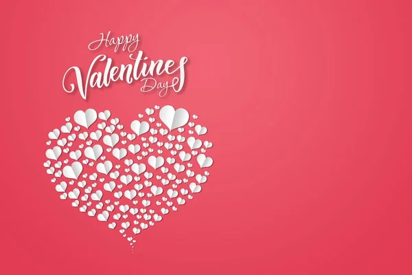 Happy Valentine\'s Day festive web banner, Valentine\'s Day. Composition with white, paper hearts on a pink background. Flyer.