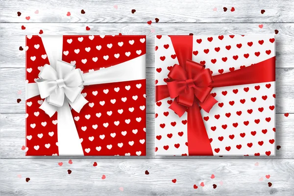 Wit Rood Geschenkdoos Met Strik Een Witte Achtergrond Romantiek Valentijnsdag — Stockfoto